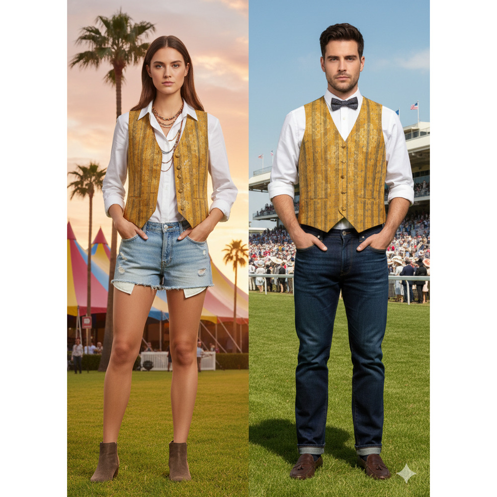 Waistcoat Vest Equestrian tan yellow and Black Unisex Derby Coachella Sz-Small